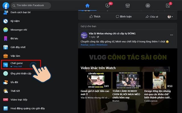 Hãy tìm trong danh mục và nhấn vào mục “chơi game” có biểu tượng màu xanh da trời